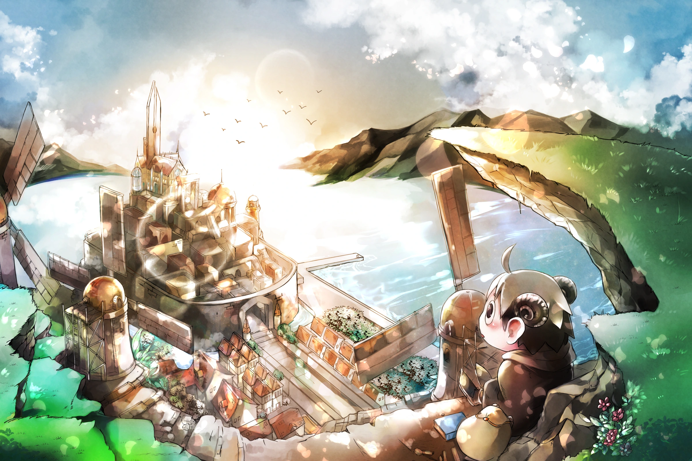 オリジナル企画 ぼくと羊の、海辺に広がる幻想的な街のキービジュアル
