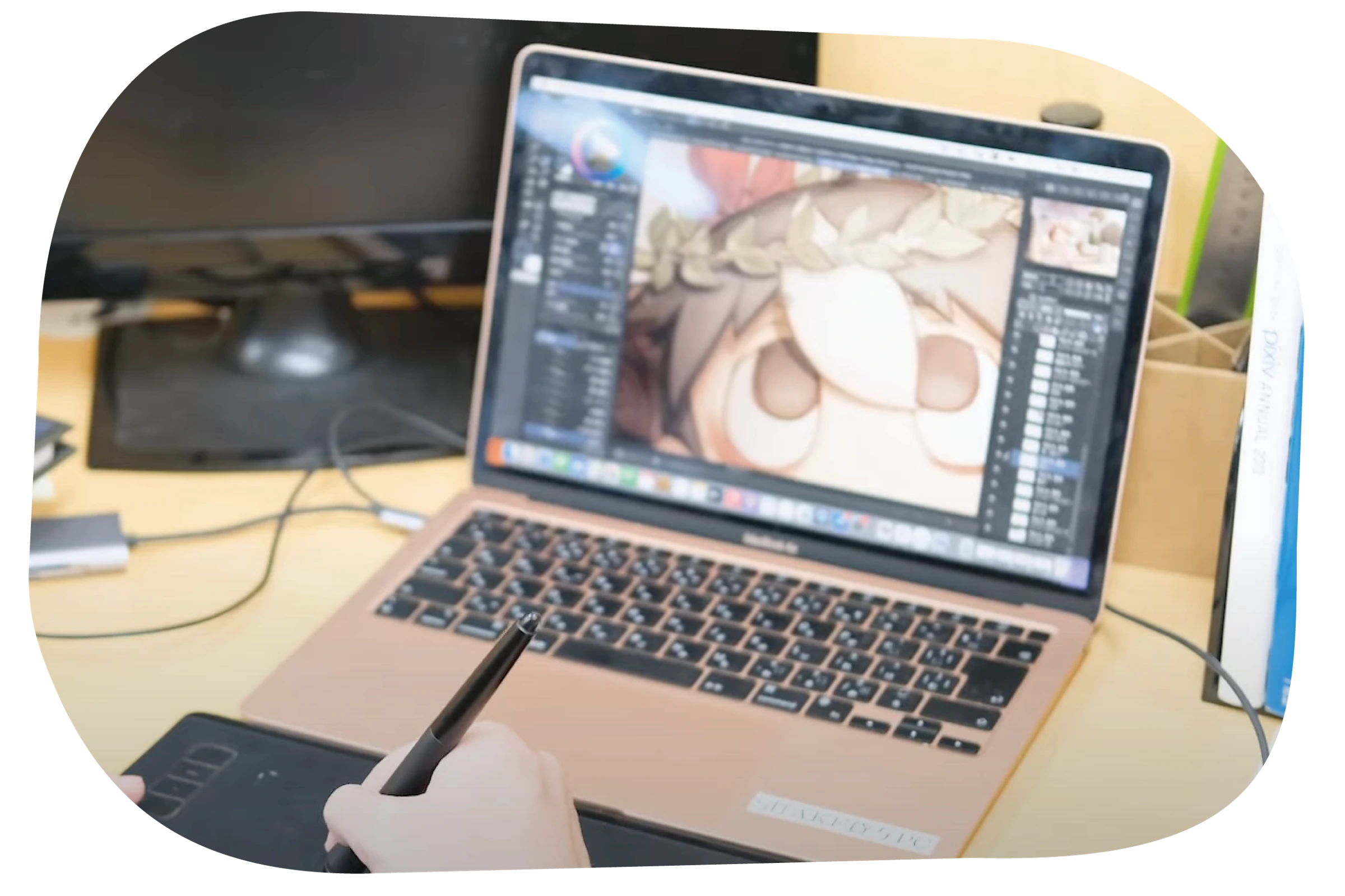 ペンタブレットを使ってキャラクターを描く制作風景